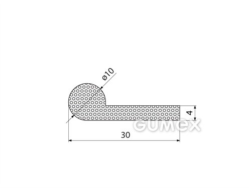 Mikroporézny gumový profil tvaru "P", 10x30/4mm, hustota 500kg/m3, EPDM, -30°C/+80°C, čierny
